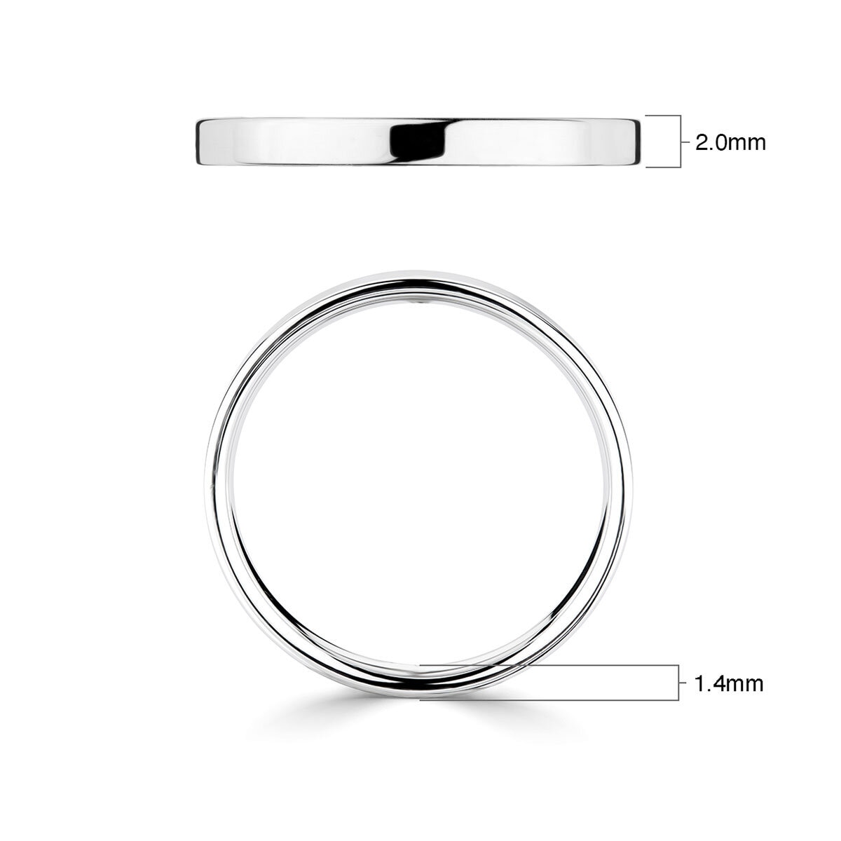 2.0mm Basic Light Court Wedding band. Platinum