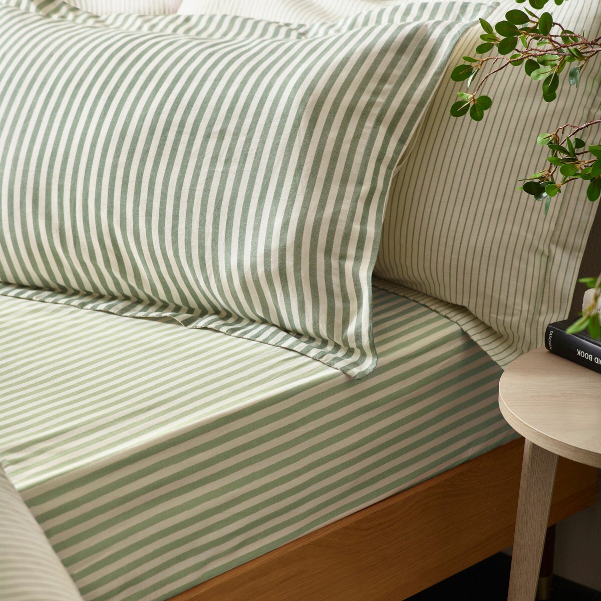 Yard Hebden 100% Cotton Forest Green Stripe Duvet Cover Set in 4 Sizes