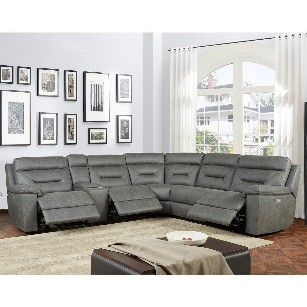 Gilman Creek Justin Grey Fabric Power, Grey Fabric Sectional Sofa With Recliner And Chaise Lounge