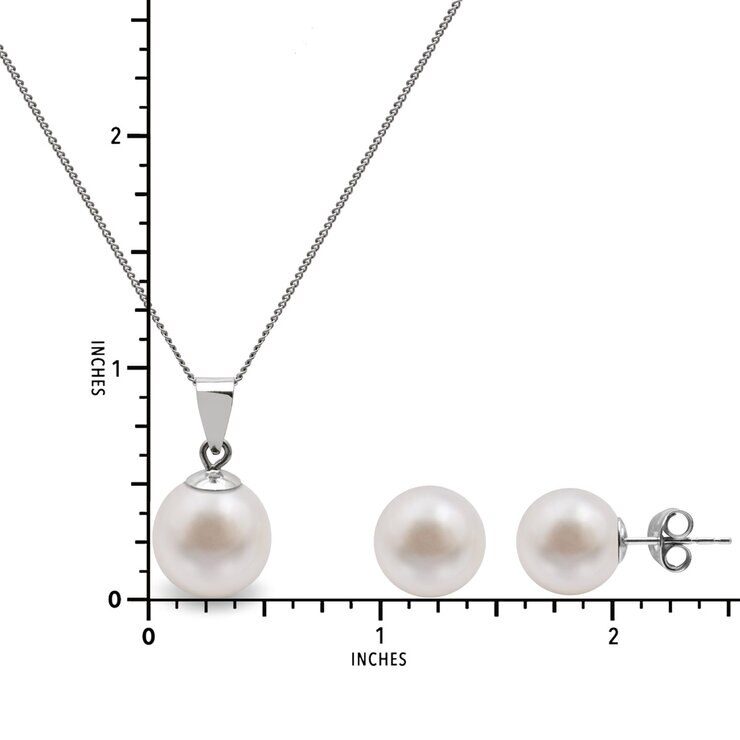 Cultured Freshwater 8.5-9mm White Pearl Pendant and Stud Earring Set, 18ct White Gold Cultured Freshwater 8.5-9mm White Pearl Pendant and Stud Earring Set, 18ct White Gold