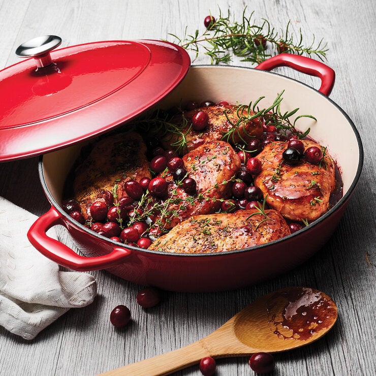 Tramontina Enamel Cast Iron Shallow Casserole Dish, 30cm / 3.8L in Red