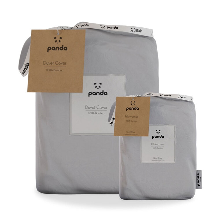 Panda 100 Bamboo Duvet Cover and Pillow Case Set, Quiet Grey, King