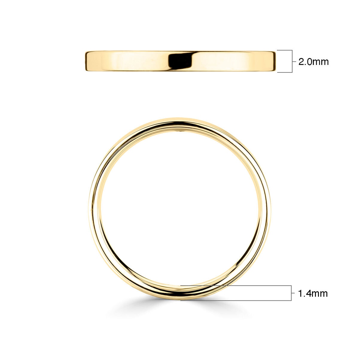 2.0mm Basic Light Court Wedding band. 18ct Yellow Gold