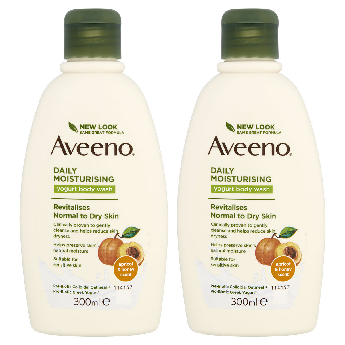 Aveeno Daily Moisturising Body Wash Apricot & Honey, 2 x 300ml