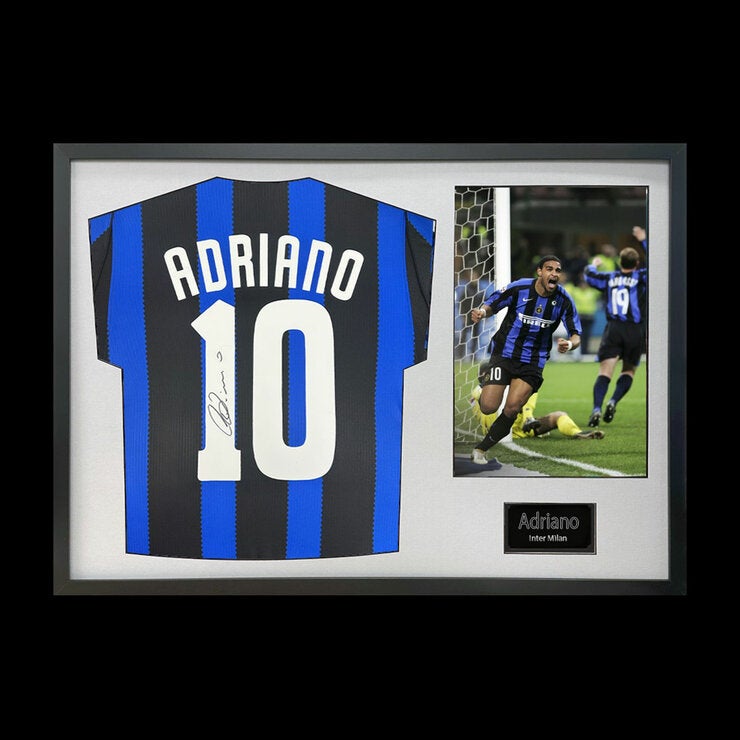 Adriano Signed Framed Inter Milan Football Shirt including 1 Photo in 2 Options: White or Black