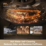 Lifestyle image showing hot water self cleaning reducing odor and restores fluffiness Lifestyle image showing hot water self cleaning reducing odor and restores fluffiness