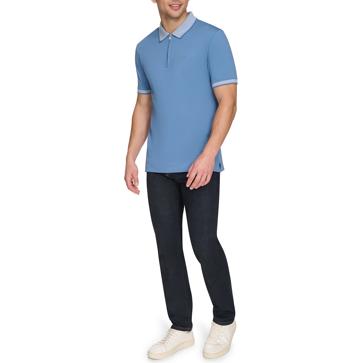 DKNY Men's Zip Collar Polo in Blue