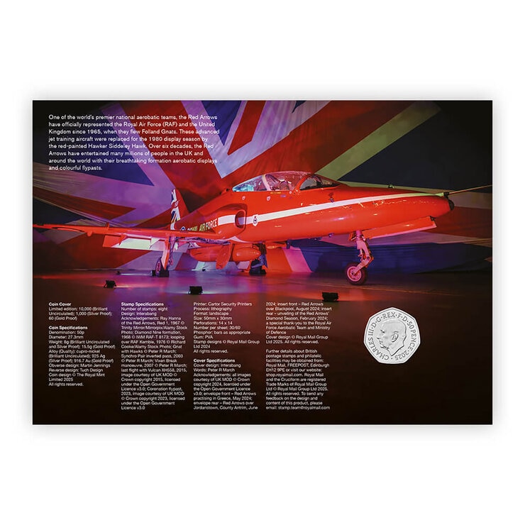 Red Arrows 50p Brilliant Uncirculated Coin Cover from Royal Mail and The Royal Mint