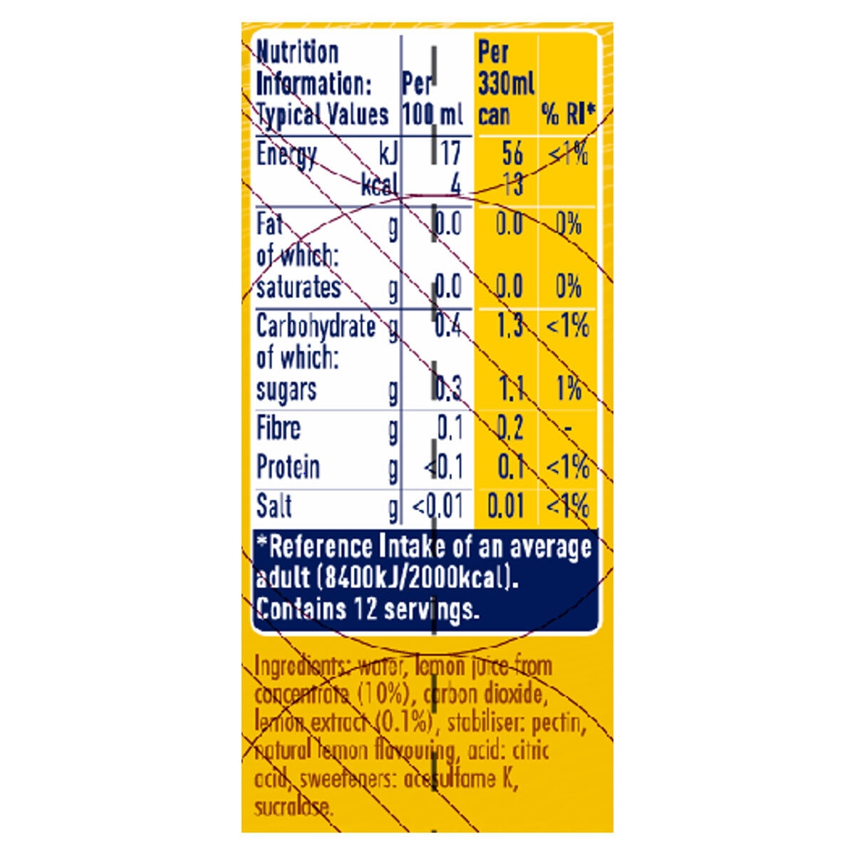 Ingredients and Nutritional Info Lemon