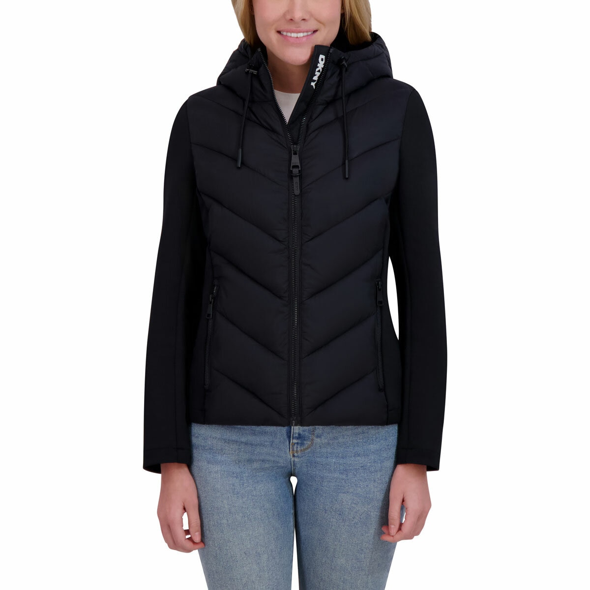 DKNY Women's Mixed Media Jacket in Black