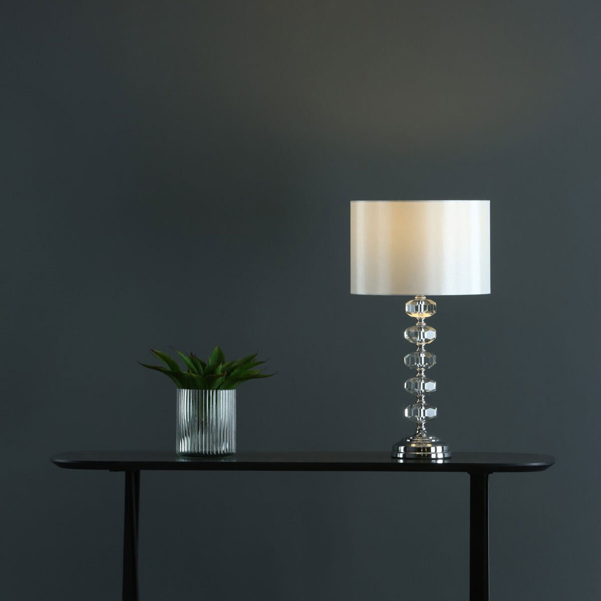 Oleana Polished Chrome Crystal Table Lamp with Shade