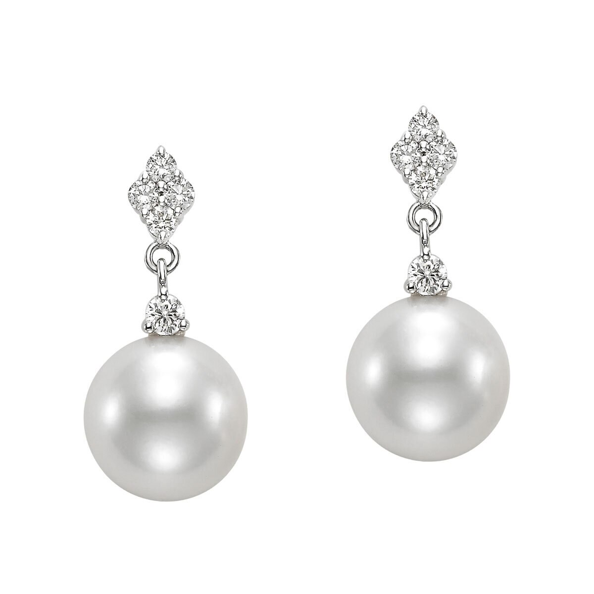 8-8.5mm Cultured Freshwater Pearl & 0.34ctw Round Brilliant Cut Diamond Earrings, 18ct White Gold