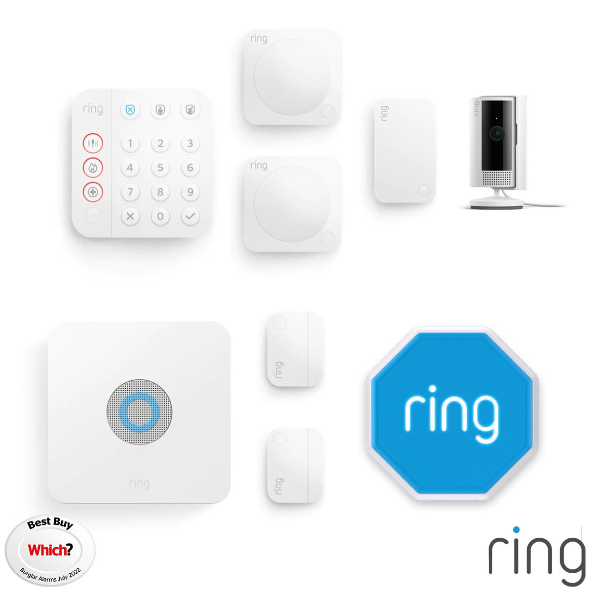 Ring 8 Piece Alarm 2.0 Camera Kit - with Siren and Indoor