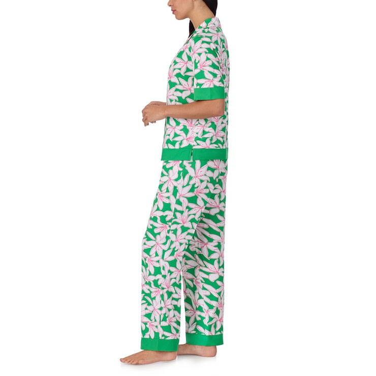 Room Service Ladies Notch Collar Pyjama Set in Green