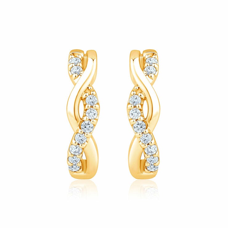 0.20ctw Round Brilliant Cut Diamond Infinity Hoop Earrings, 14ct Yellow Gold 0.20ctw Round Brilliant Cut Diamond Infinity Hoop Earrings, 14ct Yellow Gold