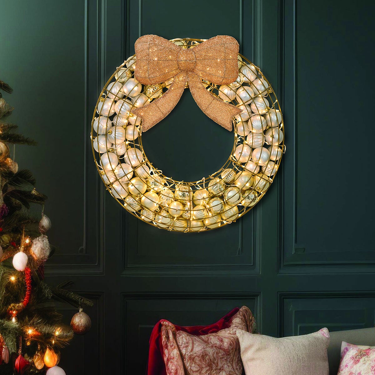 24 Inch Ornament Wreath With LED Lights