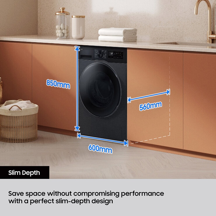 Samsung Series 5 WD90DG5G34BBEU 9kg / 5kg Smart Slim Depth Washer Dryer, E Rated in Black