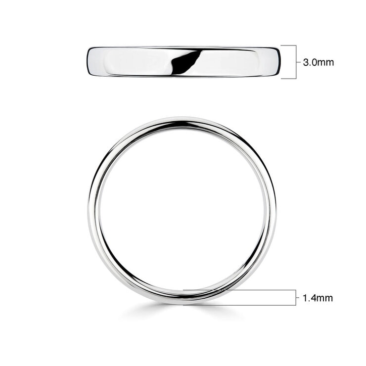 3.0mm Basic Light Court Wedding band. Platinum