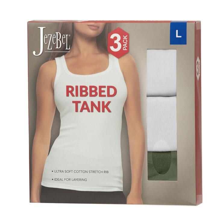 Jezebel Ladies Ribbed Vest 3 Pack Jezebel Ladies Ribbed Vest 3 Pack