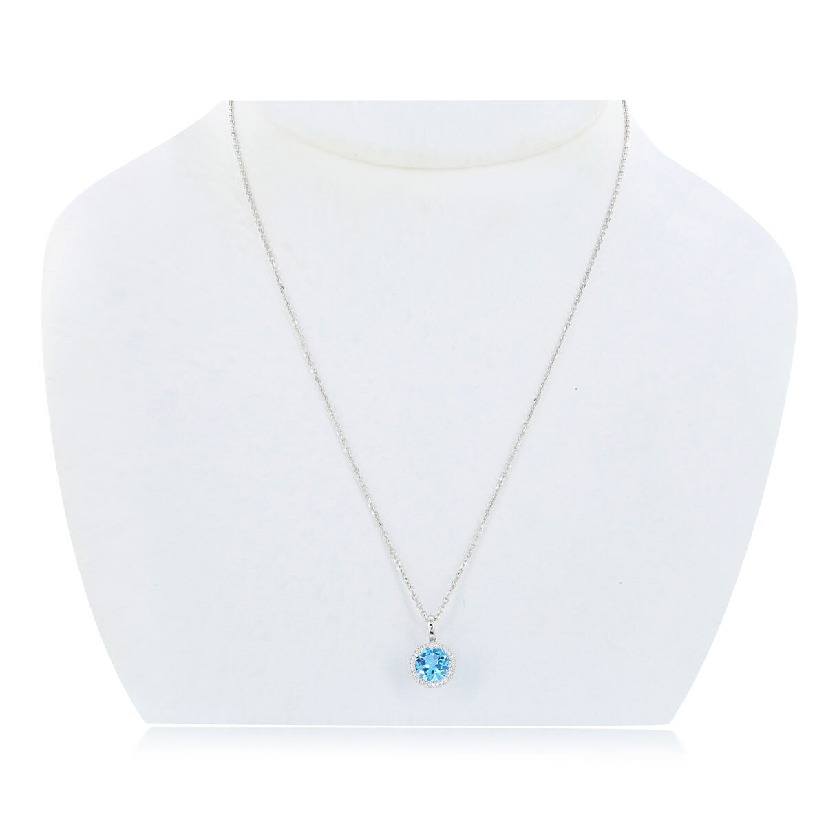 Round Cut Blue Topaz 0.10ctw Diamond Pendant, 14ct White Gold