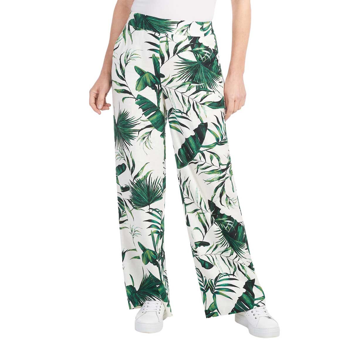 Hilary Radley Wide Leg Pant in Green & Off-White