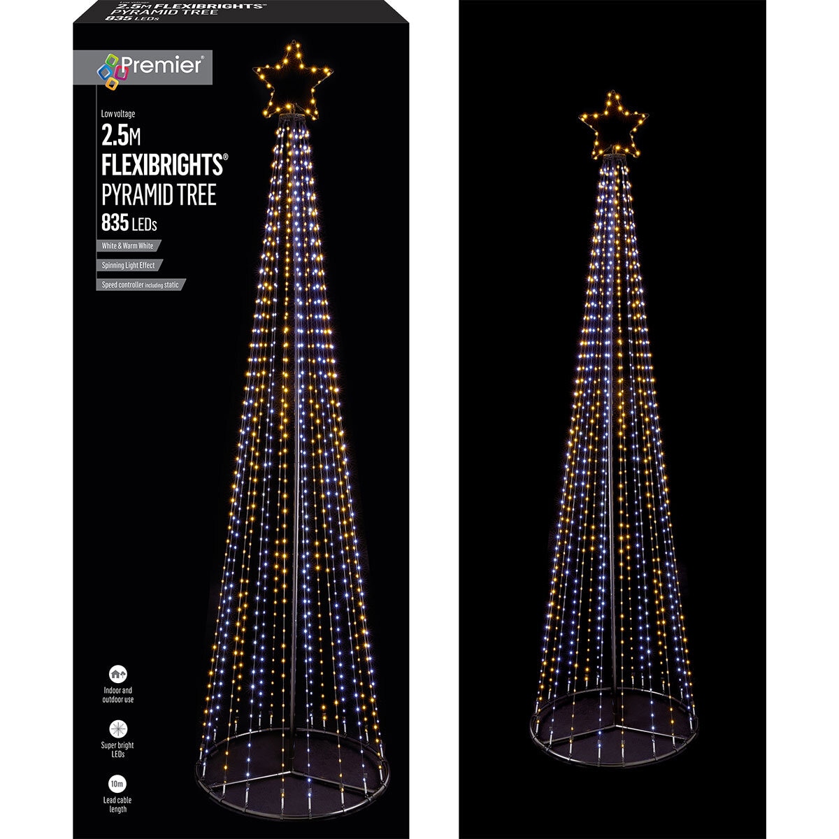 Premier 2.5m Flexibrights Lit Pyramid Tree with 835 White, Warm White LEDs Premier 2.5m Flexibrights Lit Pyramid Tree with 835 White, Warm White LEDs
