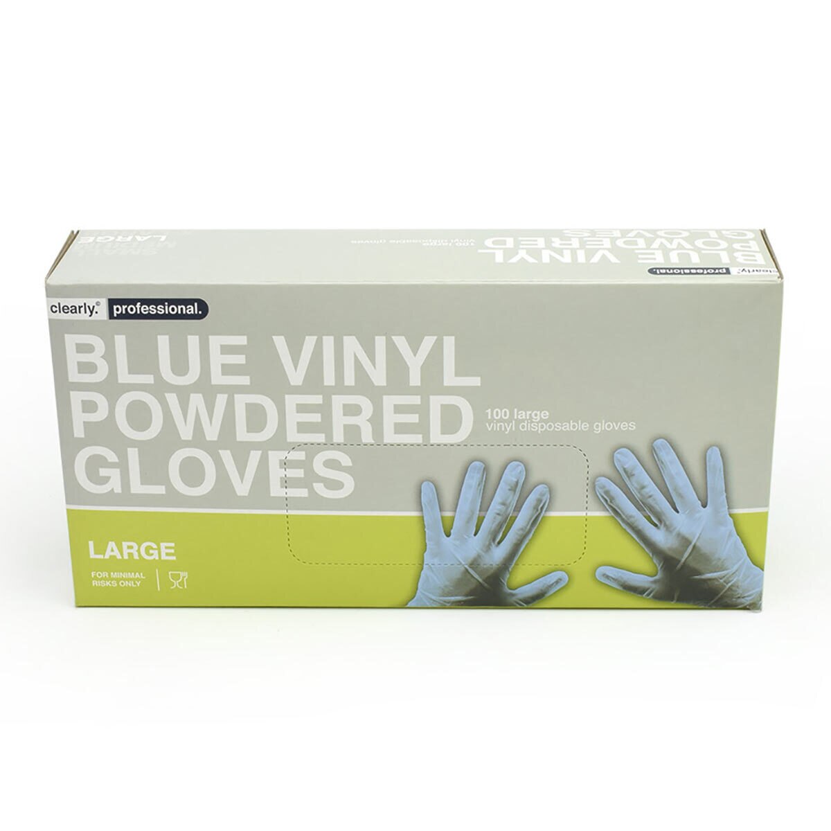 Clearly Professional Blue Vinyl Powdered Gloves, 100 Pack