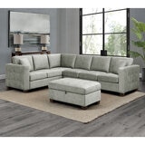 Thomasville Kylie Grey Fabric Corner Sofa with Storage Ottoman