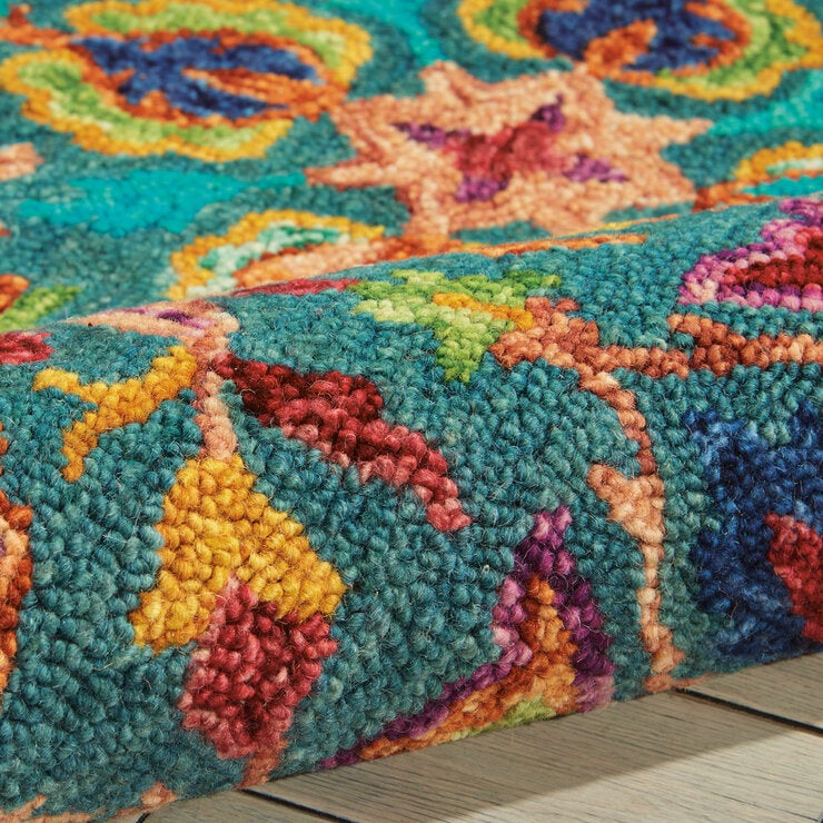 Nourison Vibrant Wool Teal Rug, in 3 Sizes Nourison Vibrant Wool Teal Rug, in 3 Sizes