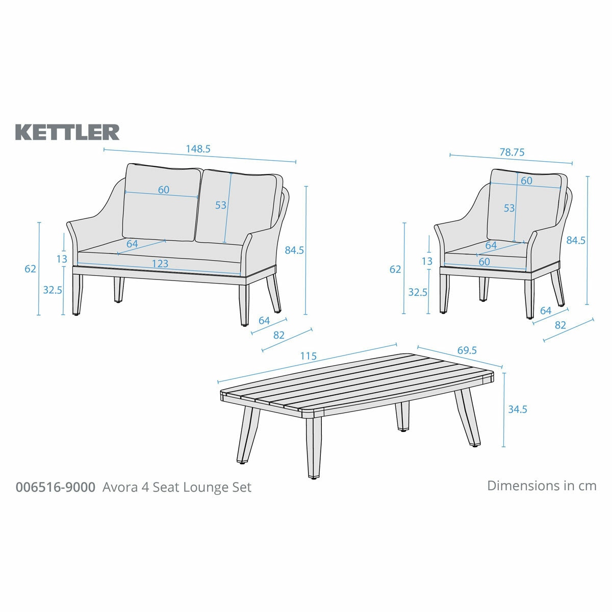 Kettler Avora 4 Piece Deep Seating Set Kettler Avora 4 Piece Deep Seating Set