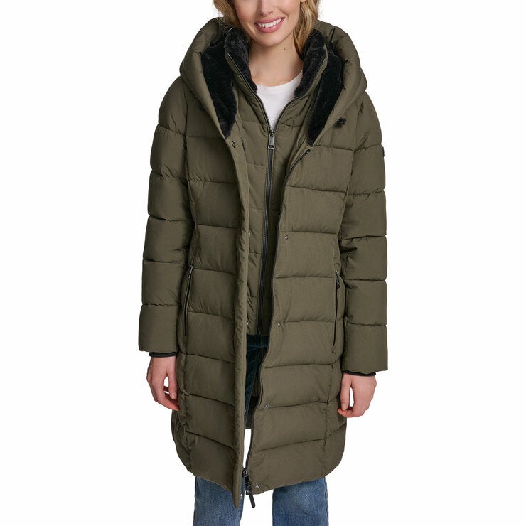 DKNY Women's Puffer Coat with Plush Hood DKNY Women's Puffer Coat with Plush Hood