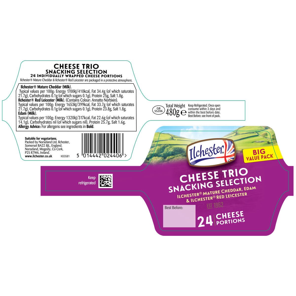 back label for Ilchester snacking cheese