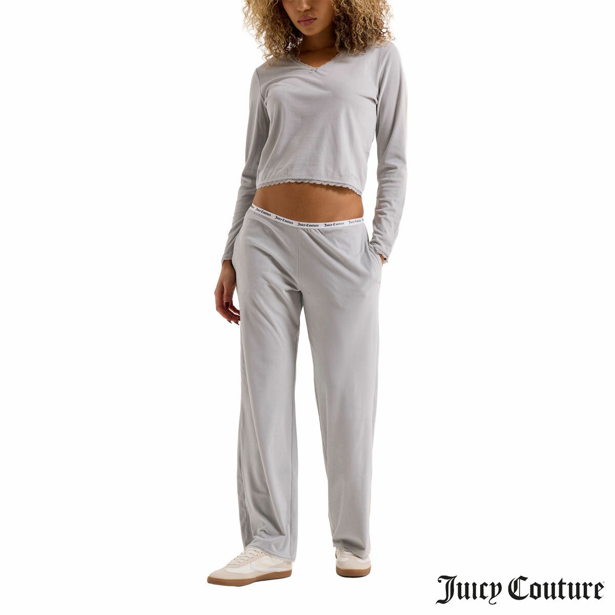 Juicy Couture Ladies 2 Piece Waffle Lounge Set in Grey