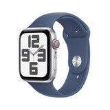 Apple Watch SE GPS + Cellular, 44mm Silver Aluminium Case with Denim Blue Sport Band S/M, MXGP3QA/A