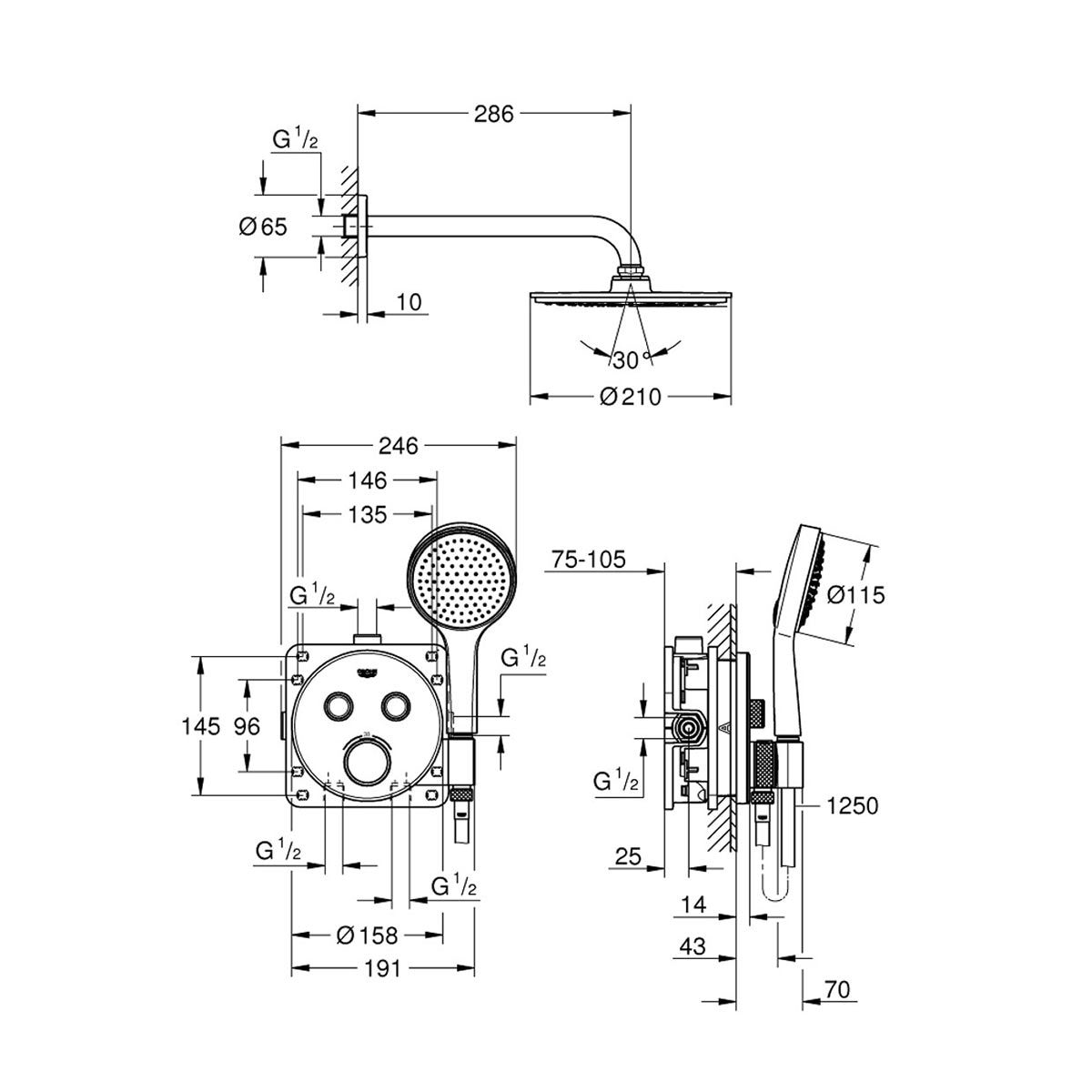 GROHE SmartControl Concealed Round Head Perfect Shower Set in Chrome