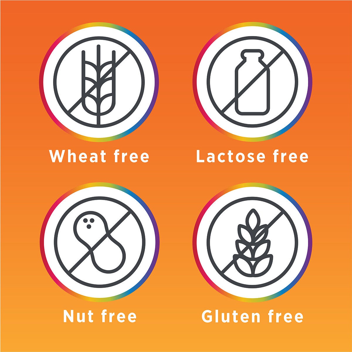 Wheat Free, Lactose Free, Nut Free, Gluten Free