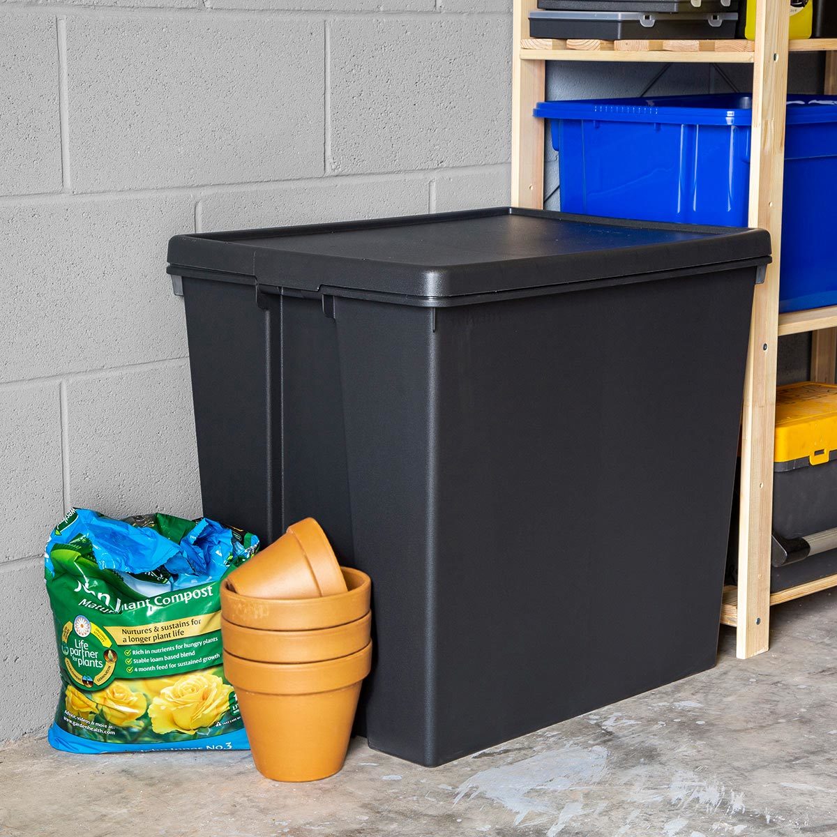 black plastic storage containers