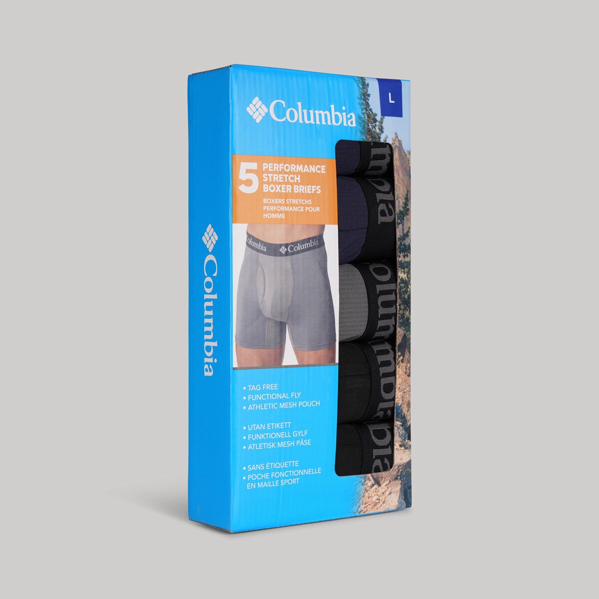 Columbia Men's Performance Stretch Boxer Briefs, 5 Pack in Navy