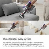 Lifestyle image of Dyson Car+Boat Handheld Vacuum showing being used on multiple surfaces at home