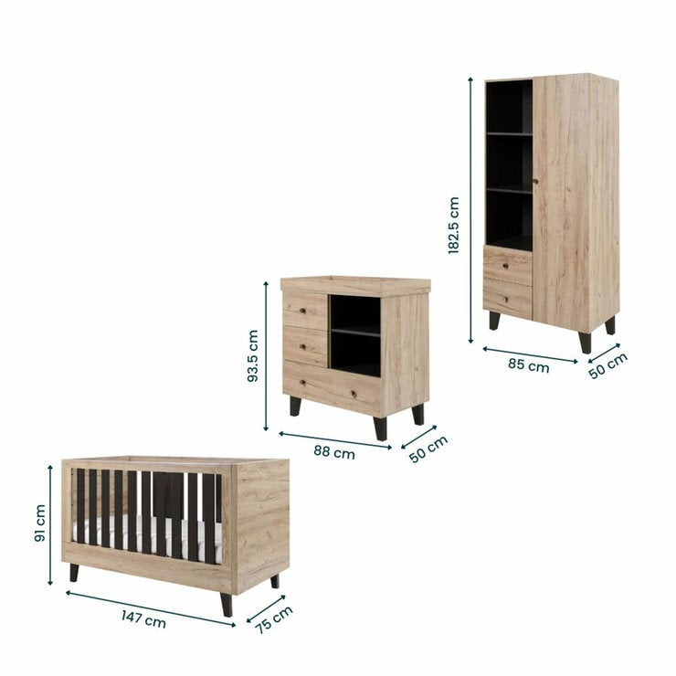 Tutti Bambini Como 4 Piece Nursery Set with Sprung Mattress, Distressed Oak Tutti Bambini Como 4 Piece Nursery Set with Sprung Mattress, Distressed Oak