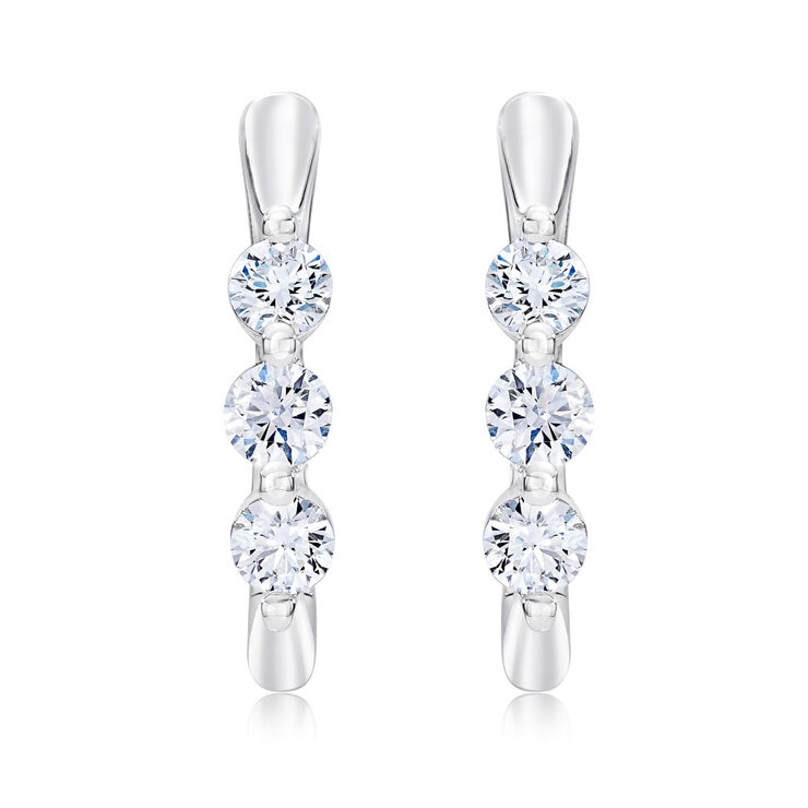 0.50ctw 3 Stone U Hoop Earrings, 14ct White Gold