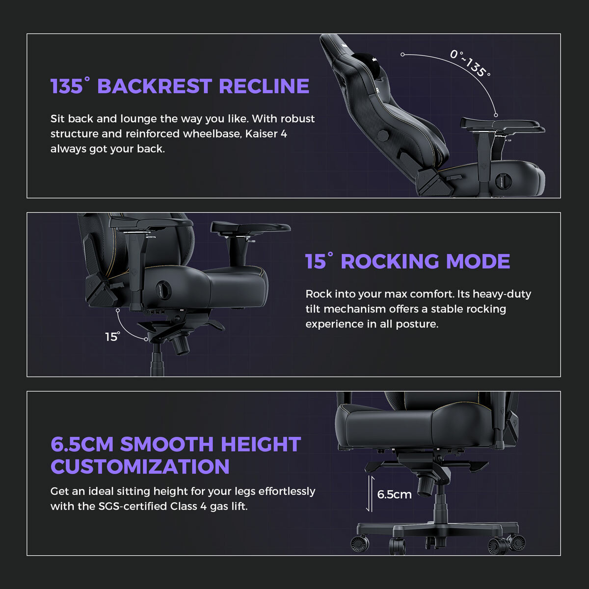 Andaseat Kaiser 4 Chair, Black - Reclining