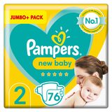 Pampers New Baby Nappies Size 2, 120 x Jumbo+ 76 Pack