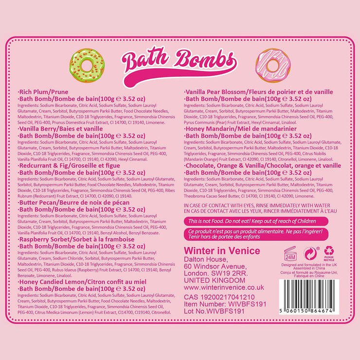 Winter In Venice Doughnut Bath Bomb Set, 9 x 100g Costco UK