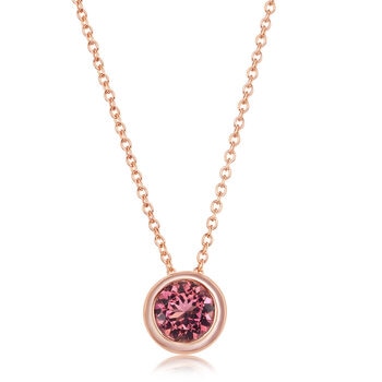 Round Cut Pink Tourmaline Pendant, 14ct Rose Gold