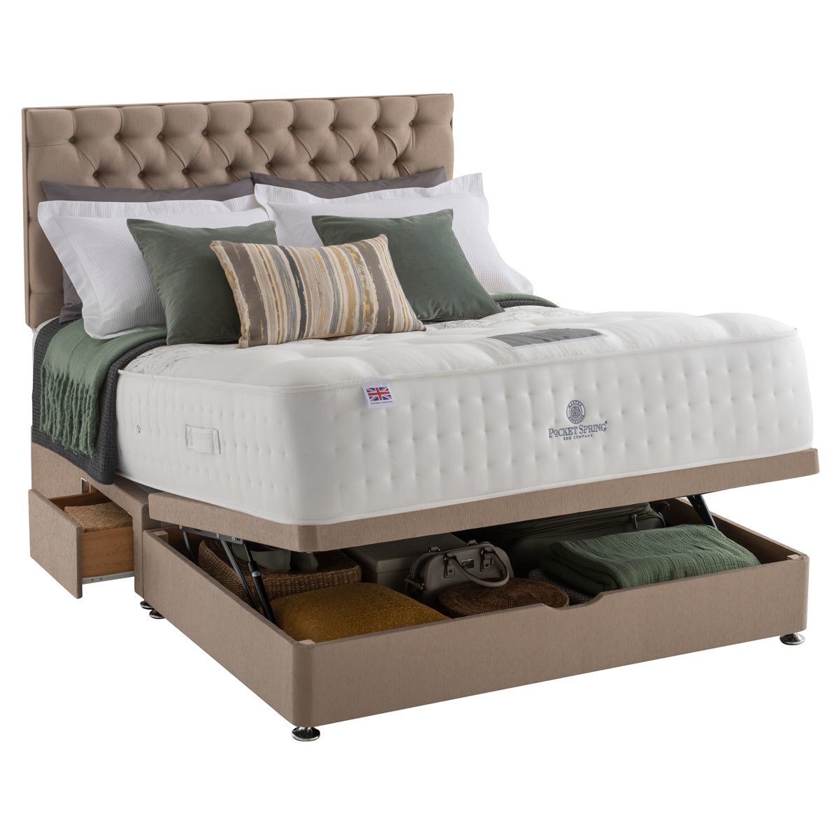 Pocket Spring Bed Company Mulberry Mattress & Fudge Ottoman Divan, King