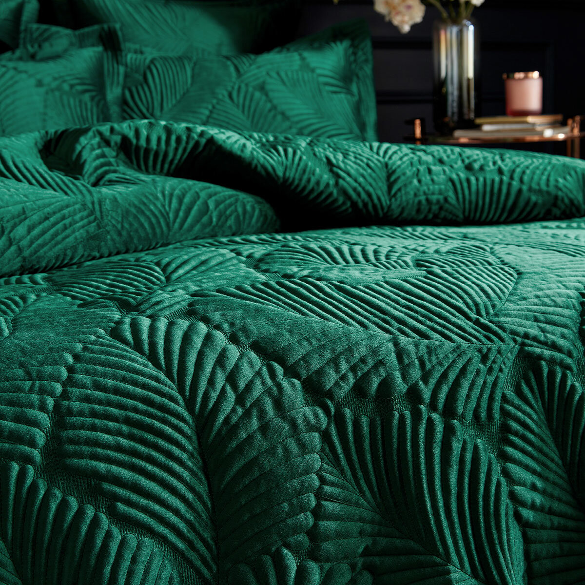 Paoletti Palmeria Velvet Emerald Duvet Cover Set in 3 Sizes
