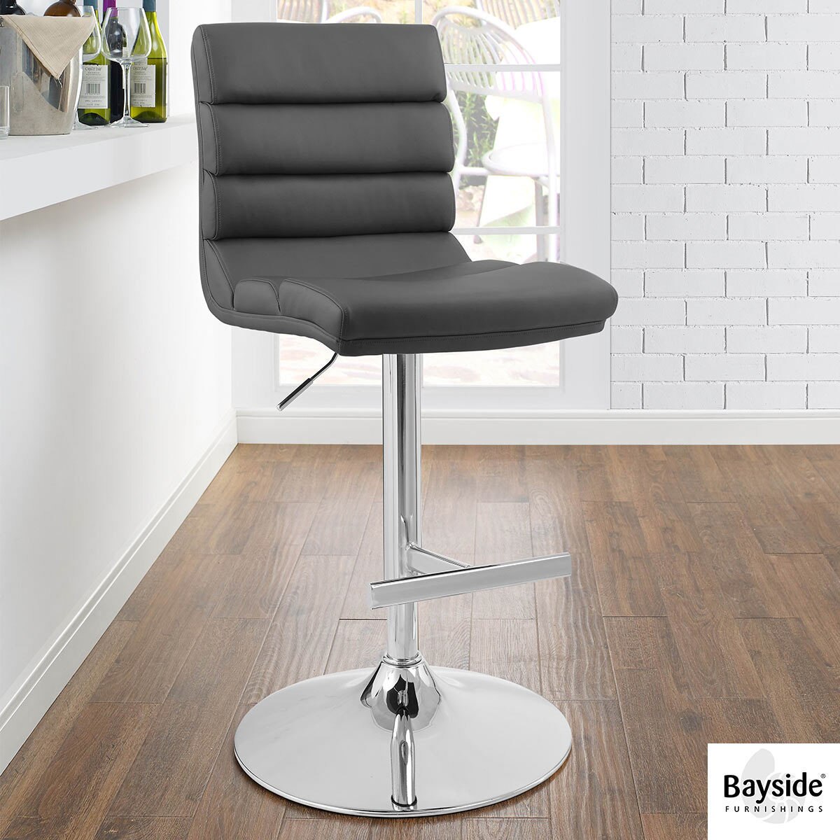 bayside furnishings grey bonded leather gas lift bar stool  costco uk