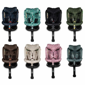 Studio image of the All in All Extra i-Size 360 Carseat in eight designs