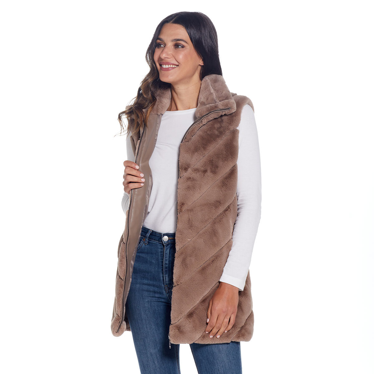 Weatherproof Ladies Faux Fur 3/4 Vest